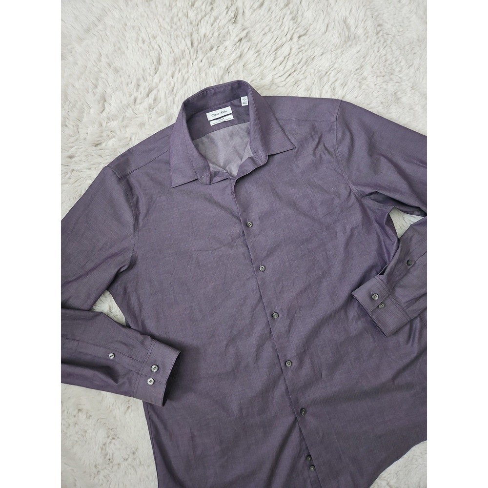 Calvin Klein Men L Purple Slim Fit Stretch Wrinkle Free Long‎ Sleeve Shirt